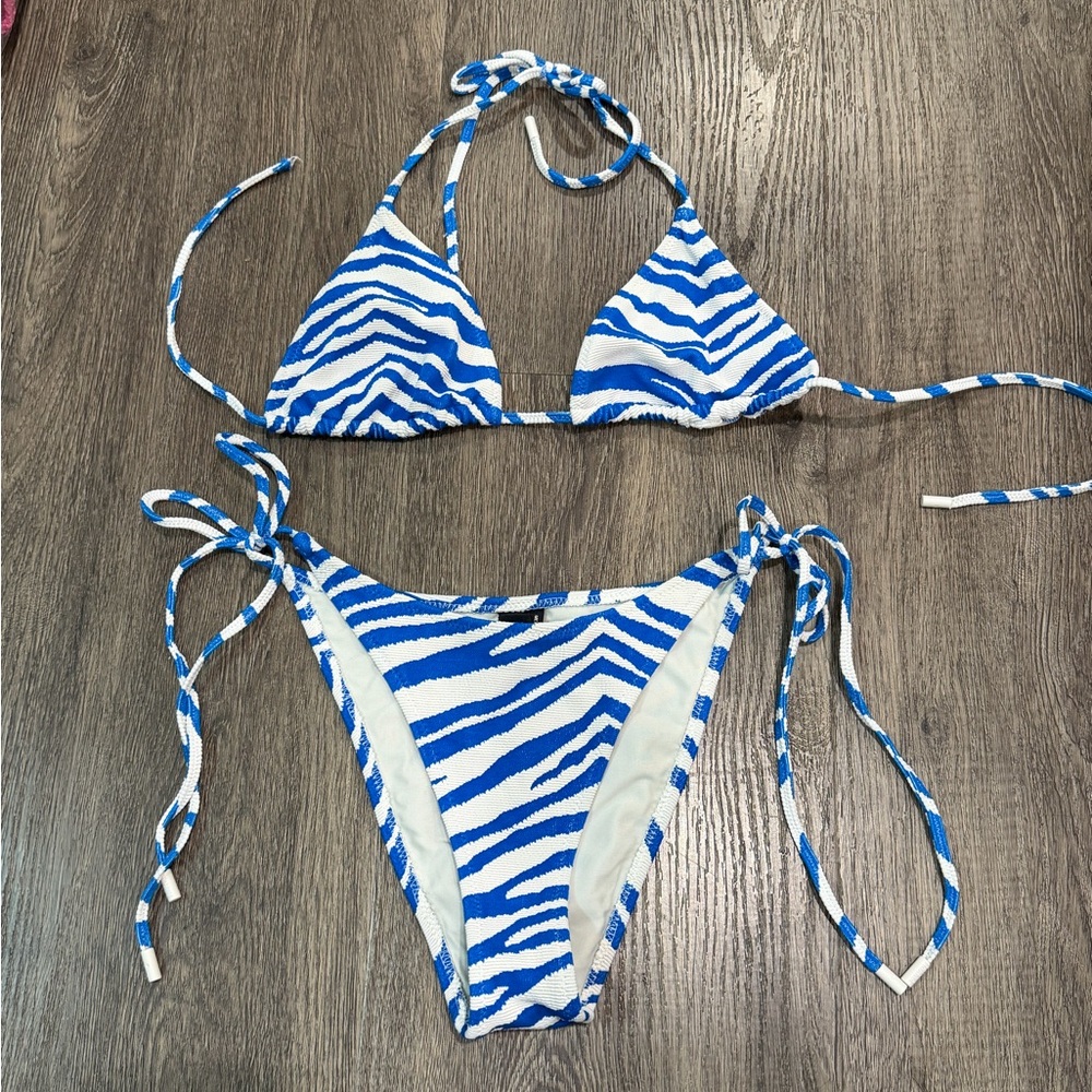 Triangl Blue and White Zebra Print Bikini